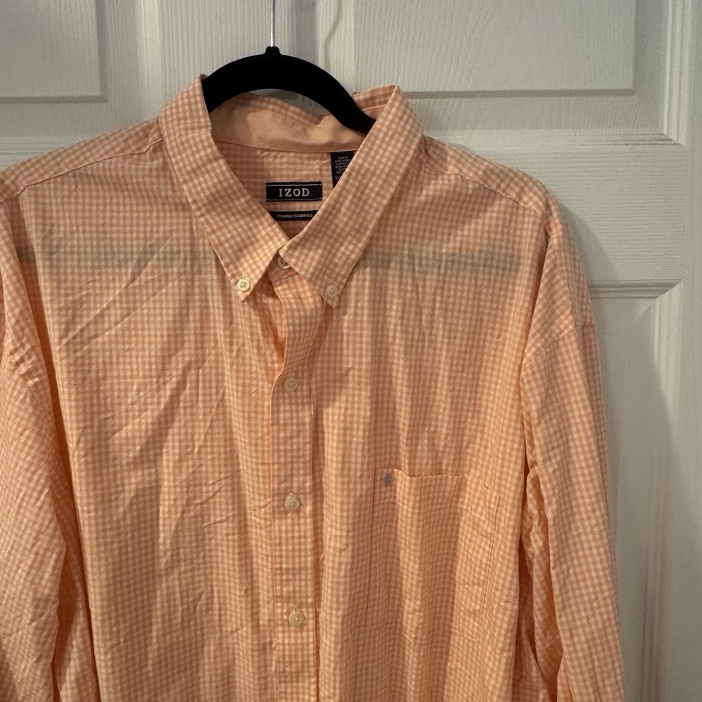 Izod Men's Orange and White Plaid Long Sleeve Button Down Shirt Size 2XL